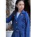 Kız Çocuk Gümüş Düğme Ve Fırfır Detaylı Lacivert Ceket Etekli Takım