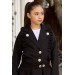 Kız Çocuk Gümüş Düğme Ve Fırfır Detaylı Siyah Ceket Etekli Takım
