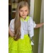 Kız Çocuk Güpür İşlemeli Kapüşonlu Kat Kat Tüllü Neon Sarı Etekli Takım