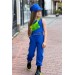 Kız Çocuk Kalın Askılı Kemer Detaylı Bluz Pacası Manşetli Ve Kargo Cepli Mavi Alt Üst Takım
