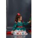 Kız Çocuk Kar Tanesi Desenli Kolları Fırfırlı Noel Baskılı Yeşil Elbise