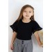 Kız Çocuk Kareli Bol Paça Pantolon Ve İnci Boncuklu Siyah Alt Üst Takım