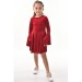 Kız Çocuk Kolları Güpür Detaylı İspanyol Paçalı Bordo Kadife Elbise 3-12Yaş