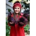 Kız Çocuk Kolları Ve Kapüşonu Kürk Detaylı Ponpon Bereli Kırmızı Kaşe Kaban