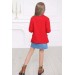 Kız Çocuk Leopar Desenli Fiyonk Detaylı Kot Gömlek Kırmızı Blazer Ceket Etekli Takım