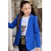Kız Çocuk Leopar Yazı Ve Digital Baskılı Tişört Bol Kesim Pantolon Mavi Blazer Ceket Alt Üst Takım