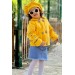 Kız Çocuk Nakış İşlemeli Polar Ceket Ve Kot Sarı Etekli Takım
