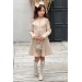 Kız Çocuk Omuzu Ve Yakası Taş İşlemeli Bej Kot Elbise