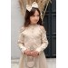 Kız Çocuk Omuzu Ve Yakası Taş İşlemeli Bej Kot Elbise