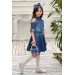 Kız Çocuk Omuzu Ve Yakası Taş İşlemeli Lacivert Kot Elbise