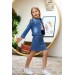 Kız Çocuk Omuzu Yırtmaç Detaylı Taş İşlemeli Jean Mavi Etekli Takım