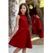 Kız Çocuk Önü Düğme Ve Yandan Fermuar Detaylı Kolsuz Kaşe Kırmızı Elbise