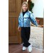 Kız Çocuk Parlak Ceket Ve Jean Kargo Cepli Pantolon Mavi Alt Üst Takım