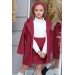 Kız Çocuk Peluş Ceketli Bluzlu Ve Bandanalı Kırmızı Etekli Takım
