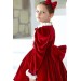 Kız Çocuk Piliseli Güpür İşlemeli Kabarık Kırmızı Elbise