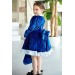 Kız Çocuk Piliseli Güpür İşlemeli Kabarık Mavi Elbise