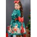 Kız Çocuk Puantiyeli Ayıcıklı Noel Baskılı Yeşil Elbise