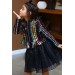 Kız Çocuk Pulpayet Detaylı Ceket Ve Kabarık Tüllü Siyah Etekli Takım