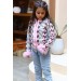 Kız Çocuk Pulpayet Ve Kol Uçları Tüy Detaylı Ceket, Denim Pantolonlu, Pembe Alt Üst Takım