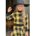 Kız Çocuk Şapkalı Kare Desenli Sarı Etekli Takım 3-12 Yaş