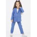 Kız Çocuk Sevimli Baskı Detaylı Fitilli Bluz Kaşkorse Blazer Ceket Mavi Alt Üst Takım
