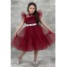 Kız Çocuk Sıfır Kol Simli Fiyonk Detaylı Tüllü Somon Elbise
