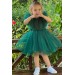 Kız Çocuk Sıfır Kol Simli Fiyonk Detaylı Tüllü Yeşil Elbise