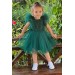 Kız Çocuk Sıfır Kol Simli Fiyonk Detaylı Tüllü Yeşil Elbise