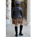 Kız Çocuk Taş İşlemeli Fırfırlı Siyah Deri Ceket Leopar Desenli Elbise