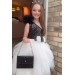 Kız Çocuk Tek Omuz Üstü Pulpayet İşlemeli Önü Çiçekli Tül Tül Siyah Beyaz Elbise