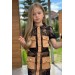 Kız Çocuk Transparan Dantel İşlemeli İçi Astarlı Cep Detaylı Kahverengi Etekli Takım