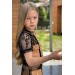 Kız Çocuk Transparan Dantel İşlemeli İçi Astarlı Cep Detaylı Kahverengi Etekli Takım