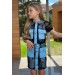 Kız Çocuk Transparan Dantel İşlemeli İçi Astarlı Cep Detaylı Mavi Etekli Takım