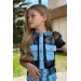 Kız Çocuk Transparan Dantel İşlemeli İçi Astarlı Cep Detaylı Mavi Etekli Takım