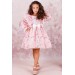 Kız Çocuk Unicorn Baskılı Kolu Fırfırlı İşlemeli Pembe Elbise 3-12 Yaş