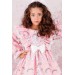 Kız Çocuk Unicorn Baskılı Kolu Fırfırlı İşlemeli Pembe Elbise 3-12 Yaş