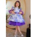 Kız Çocuk Üzeri Çiçek Desenli Omuzu Ve Kolları Fırfır Detaylı Taş İşlemeli Mor Elbise