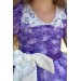 Kız Çocuk Üzeri Gül Baskılı Yakası Ve Etek Ucu Dantel İşlemeli Mor Elbise