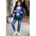 Kız Çocuk Üzeri Harf Pulpayet Tişört Ve Jean Saks Mavisi Blazer Ceket Alt Üst Takım