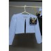 Kız Çocuk Üzeri Taş İşlemeli Etek Askılı Penye Bluz Ve Mavi Blazer Ceket Etekli Takım