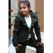 Kız Çocuk Yakası Fırfırlı Kloş Ceket, Haki Alt Üst Takım