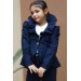 Kız Çocuk Yakası Fırfırlı Kloş Ceket, Lacivert Alt Üst Takım