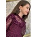 Kız Çocuk Yakası Fırfırlı Transparan Detaylı Desenli Mor Elbise 10-13Yaş