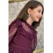 Kız Çocuk Yakası Fırfırlı Transparan Detaylı Desenli Mor Elbise 6-9Yaş
