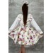 Kız Çocuk Yakası Güpür İşlemeli Bluz Ve Flowers Baskılı Beyaz Salopet Takım