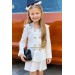 Kız Çocuk Yakası İnci Boncuk Ve Düğme Detaylı Beyaz Etekli Takım