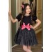 Kız Çocuk Yakası İnci Ve Eteği Simli Puantiye Detaylı Siyah Elbise