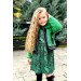 Kız Çocuk Yakası Kürklü Deri Detaylı Peluş Ceket Ve Desenli Yeşil Elbise