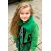 Kız Çocuk Yakası Kürklü Deri Detaylı Peluş Ceket Ve Desenli Yeşil Elbise