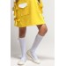Kız Çocuk Yakası Taş İşlemeli Kısa Kollu Yanları Fiyonk Detaylı Önü Cepli Sarı Elbise